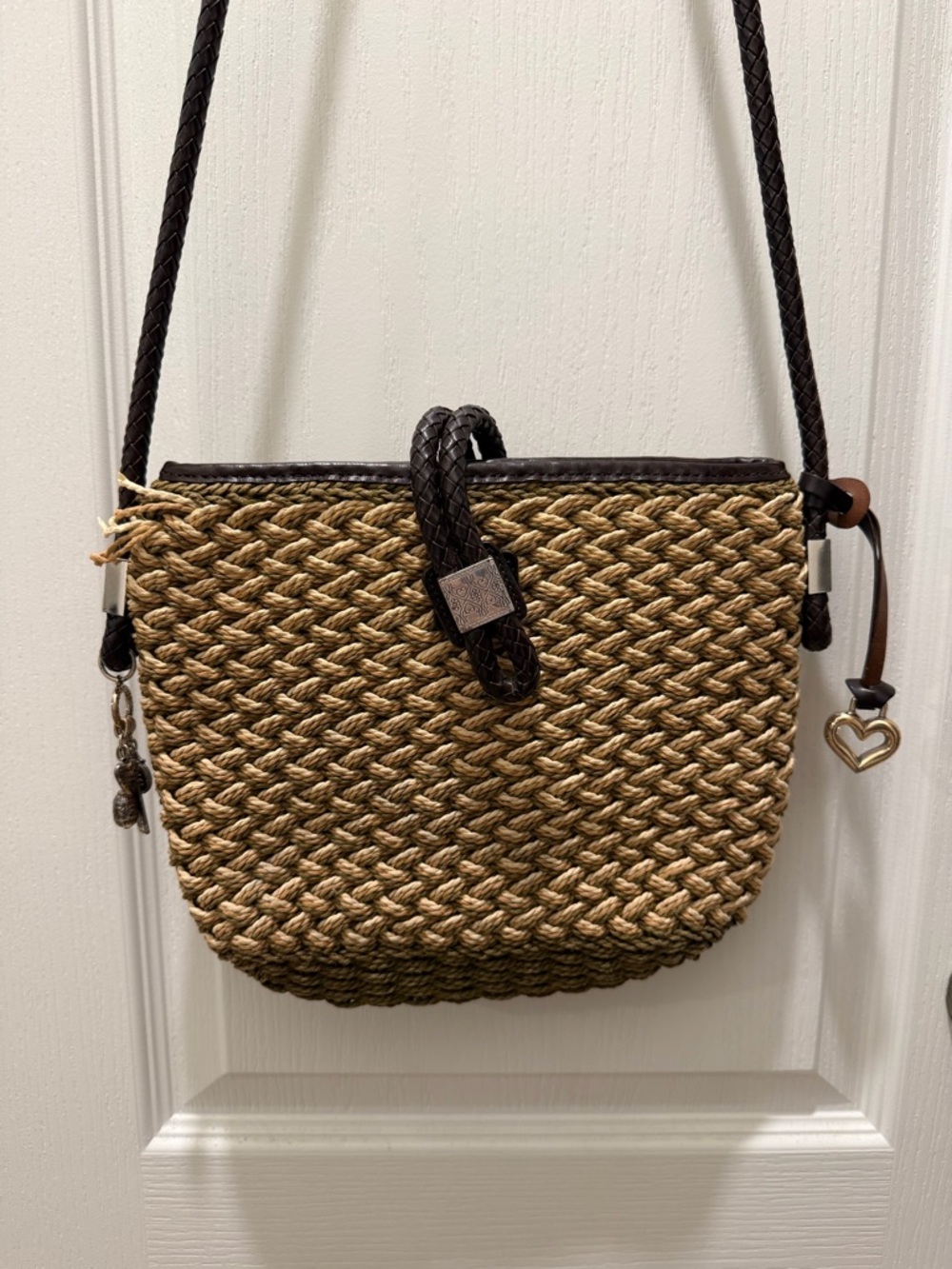 Brighton Woven Straw Crossbody with Dark Brown Trim